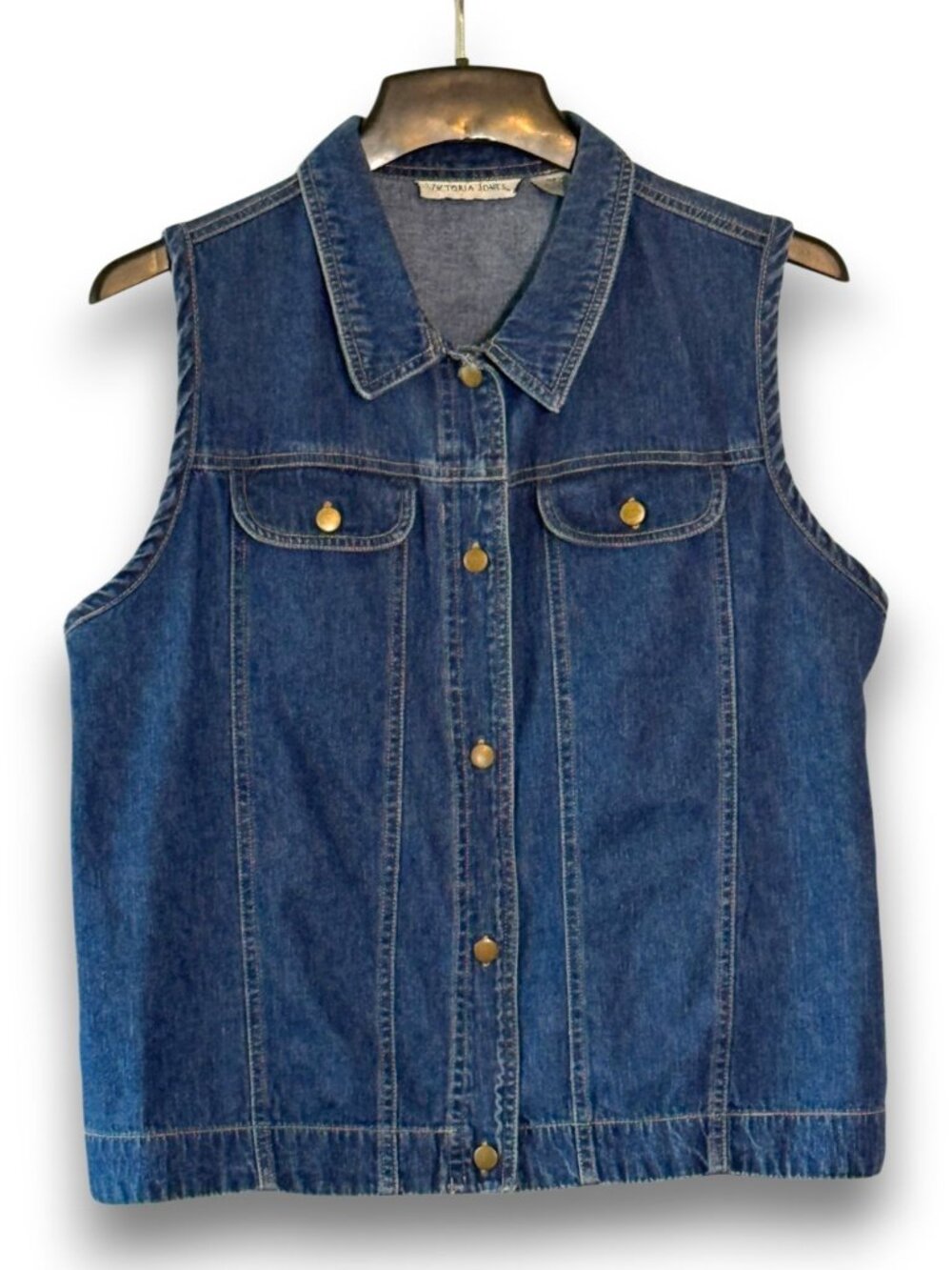 Vintage Victoria Jones Blue Denim Vest 100% Cotton Size L